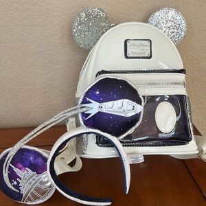 Loungefly  The Main Attraction Space Mountain Mini Backpack & Ears NWOT